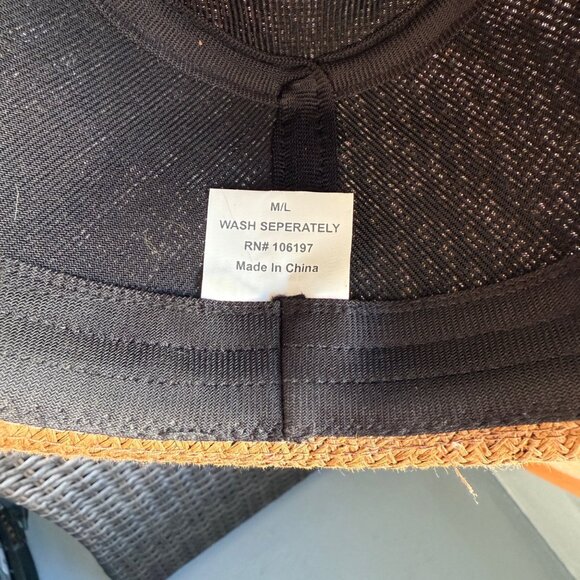 Custom Brown Straw Fedora Hat W/ Black Band & Embroidered Patch Design M/L - Picture 4 of 5